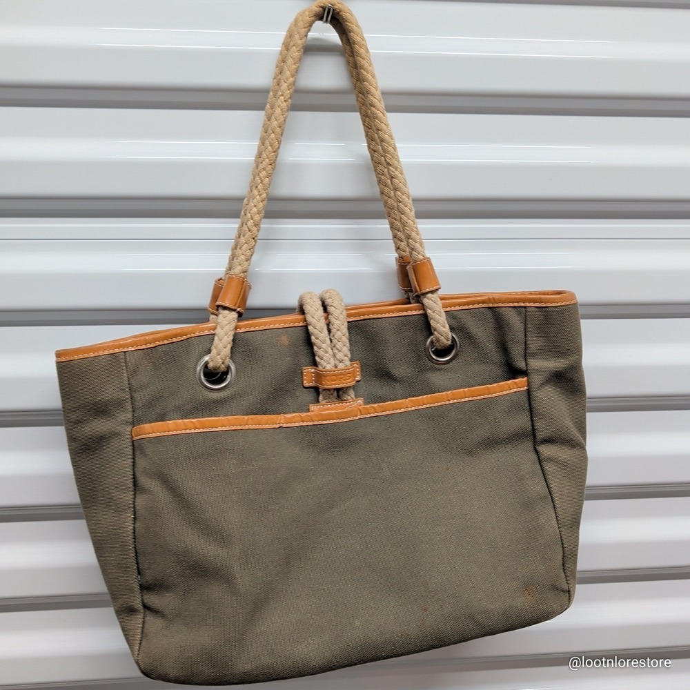 Michael Kors KORS Canvas Tote Bag Olive Green Rope Handle Nautical Shoulder Bag - Picture 1 of 6